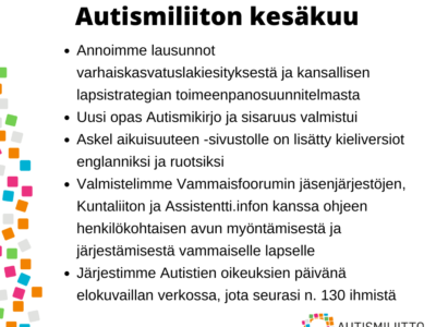 Nostoja Autismiliiton toiminnasta kesäkuulta 2021.