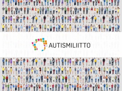 Pieniä ihmishahmoja, keskellä Autismiliiton logo