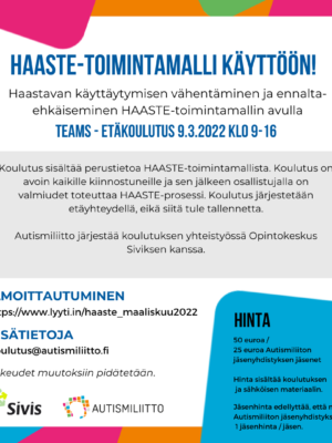 Ilmoitus HAASTE-etäkoulutuksesta 9.3.2022.