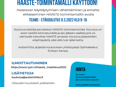 Ilmoitus HAASTE-etäkoulutuksesta 9.3.2022.