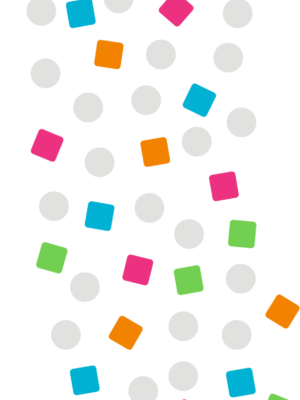 Värikkäistä neliöistä ja palloista koostuva visuaalinen elementti.