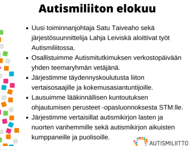Autismiliiton nostot elokuulta 2022. Kuvan tekstit avattu artikkelissa.