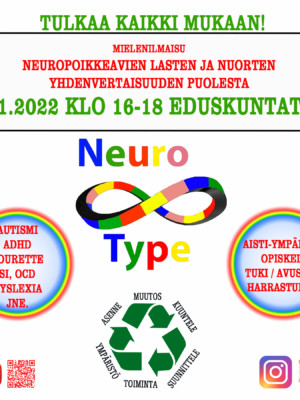 Kutsu mielenilmaisuun neuropoikkeavien lasten ja nuorten yhdenvertaisuuden puolesta 11.11.2022