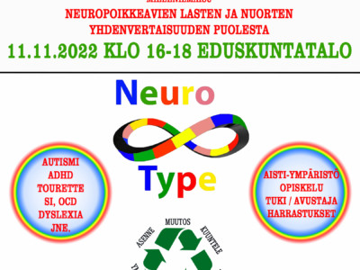 Kutsu mielenilmaisuun neuropoikkeavien lasten ja nuorten yhdenvertaisuuden puolesta 11.11.2022