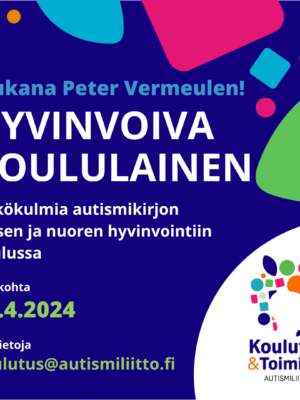 18.4.2024 järjestettävän Hyvinvoiva koululainen -koulutuksen banneri.