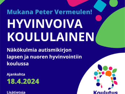 18.4.2024 järjestettävän Hyvinvoiva koululainen -koulutuksen banneri.