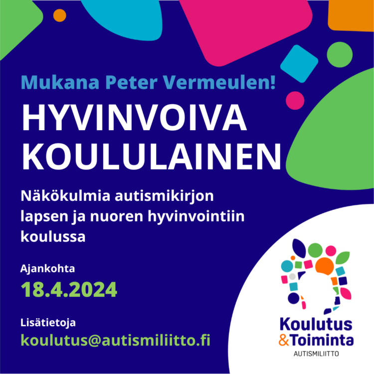 18.4.2024 järjestettävän Hyvinvoiva koululainen -koulutuksen banneri.