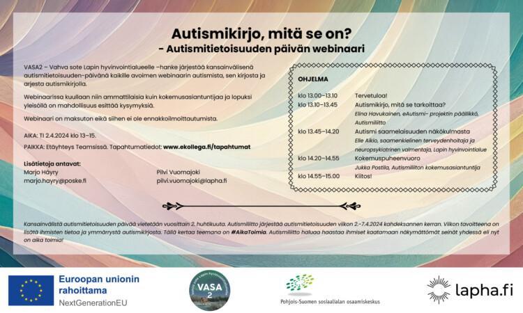 Autismikirjo - mitä se on -webinaarin banneri, teksti avattu tapahtumakalenterissa.