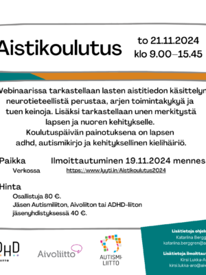 Aisti-koulutuksen ilmoitus. Kuvan tekstit kirjoitettu auki tapahtumasivulla.