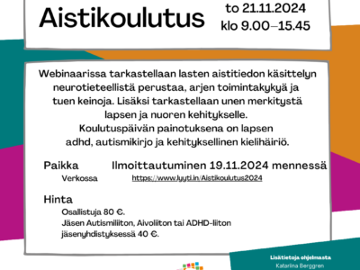 Aisti-koulutuksen ilmoitus. Kuvan tekstit kirjoitettu auki tapahtumasivulla.