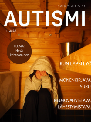 Autismi-lehden kansikuva 1/2025, jossa nostoja lehden otsikoista