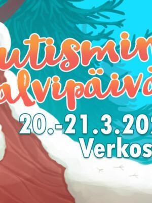 Autismin talvipäivät 2026 banneri. Päivämäärät 20.-21.3.2026 verkossa. Taustalla talvinen metsämaisema.