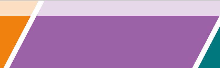 Värikäs banneri, jossa oranssi, violetti ja tummanvihreä geometrinen nelikulmio.