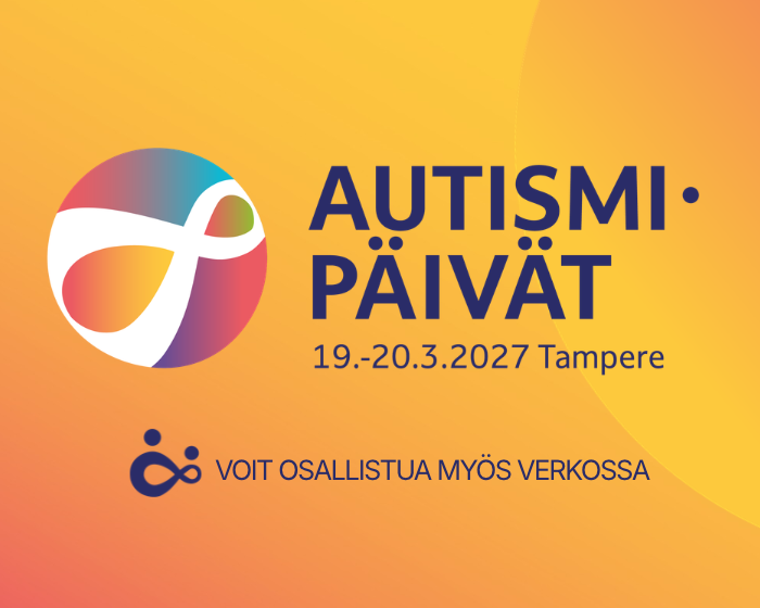 Autismipäivät-logo. 12.-20.3.2027 Tampere. Voit osallistua myös verkossa.